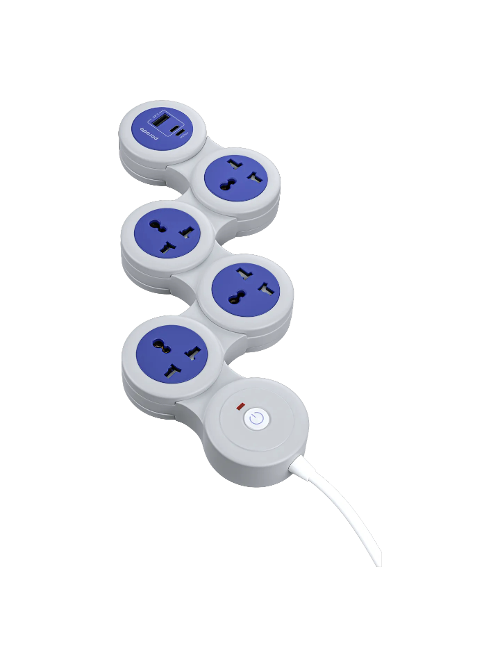 Porodo USB-A Type-C and 4 AC Multiport Socket with UK Plug 2500W PD 20W 3M