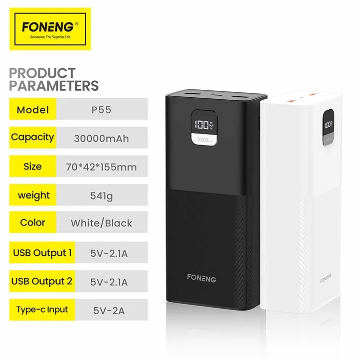 FONENG 30000mAh Power Bank P55 (2 Outputs)