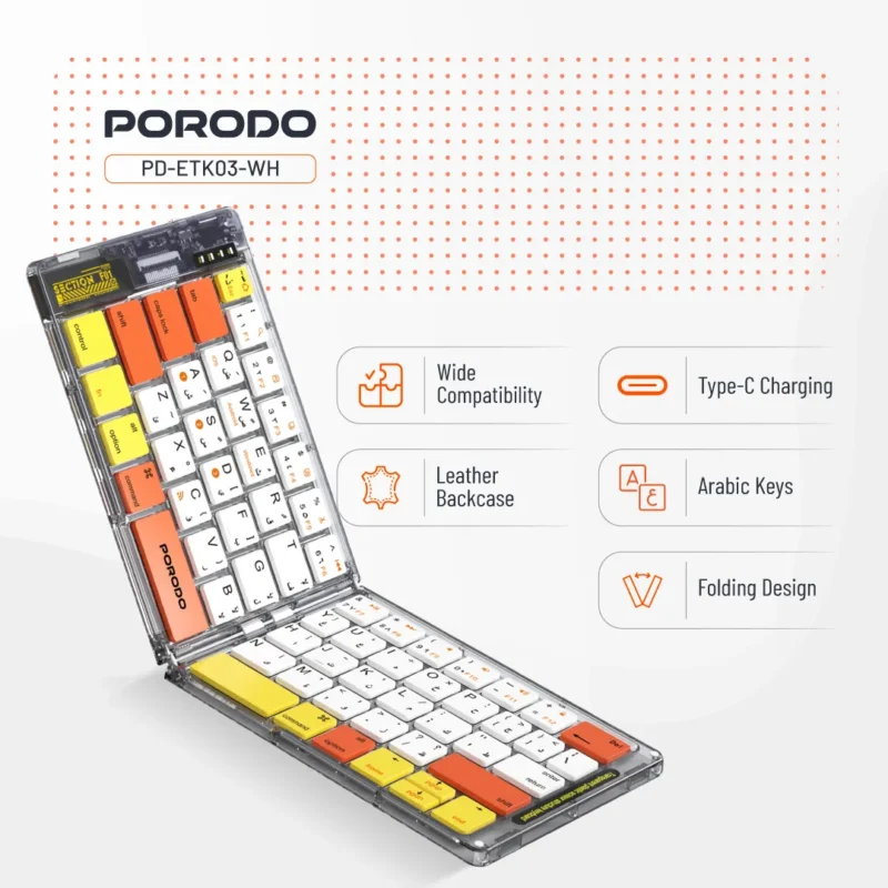 Porodo Folding Crystal Shell Wireless Keyboard - Image 3