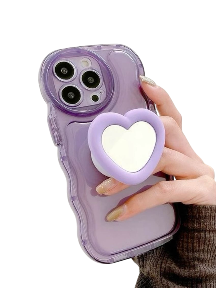Cute Love Heart Mirror Lazy Griptok Bracket Pop Socket For iPhone