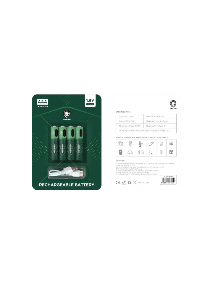 Green Lion Rechargeable Battery AAA 1.6V Alkaline Battery