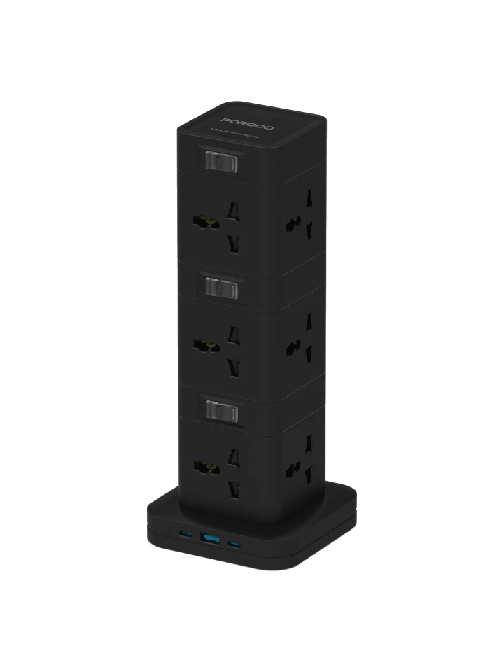 Porodo Three-Story 12AC Power Hub With USB-C PD & Quick Charge