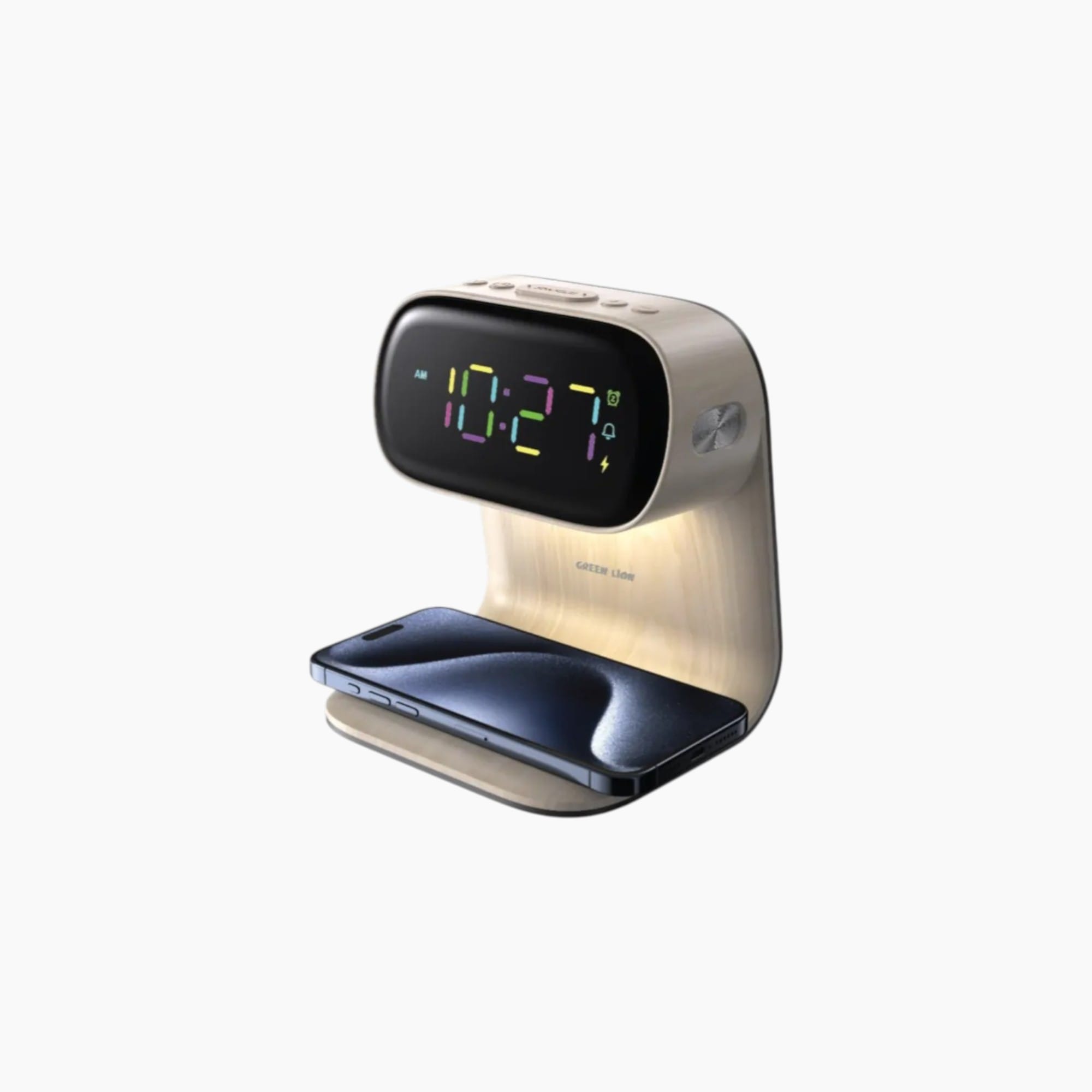 Green Lion Bedside Clock with Wireless Charger
