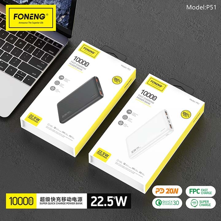 FONENG  Power Bank 10000mAh P51 (22.5W & 3 Outputs)