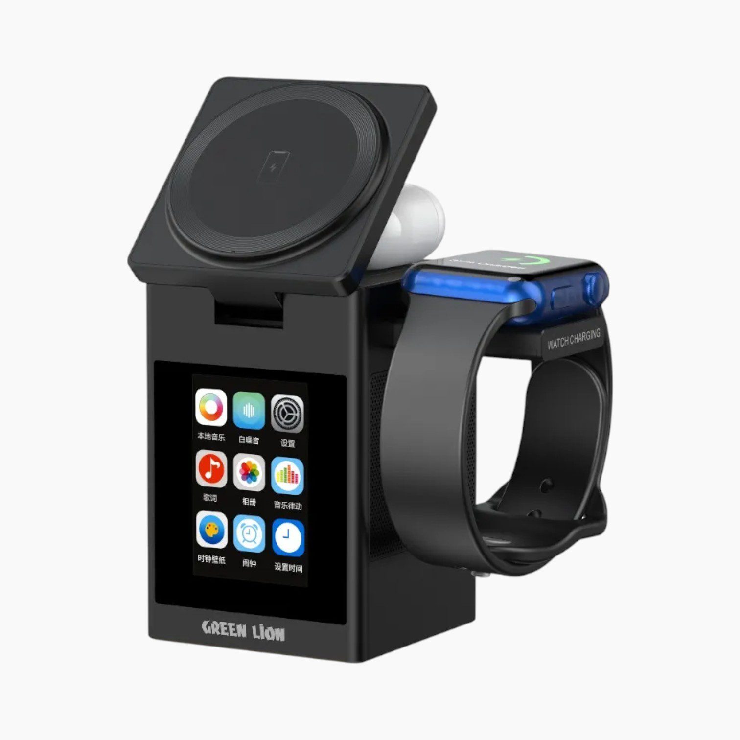 Green Lion Smart Station Pro – Wireless Charger with LCD Display & Bluetooth Speaker