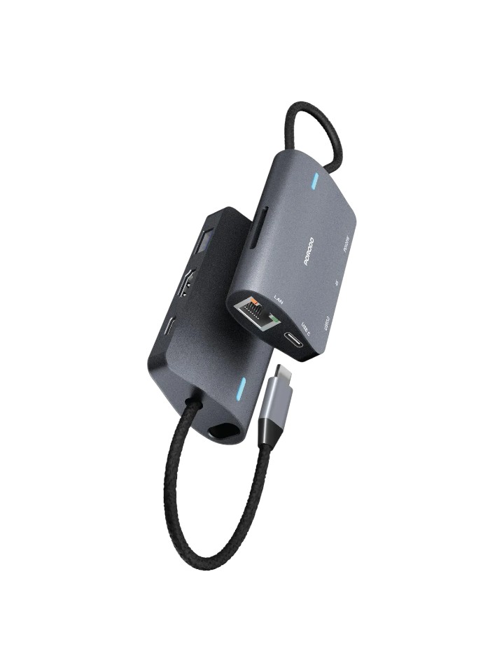 Porodo 7-IN-1 Multi Port USB-C Hub Gray with 100W PD