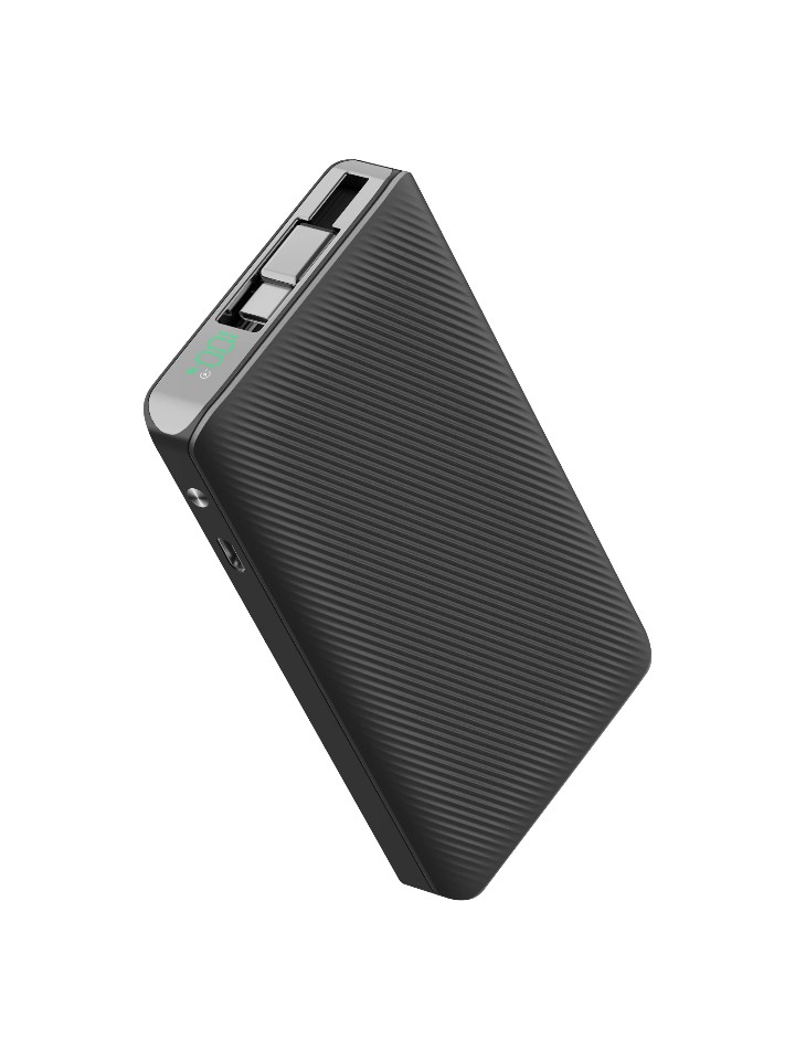 Powerology 10000mAh Retractable Cable Power Bank with 22W PD.