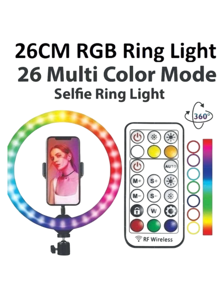 RGB MULTI-COLOURED RING LIGHT MJ26 26CM With Phone Holder Photography Fill Light Selfie Set
