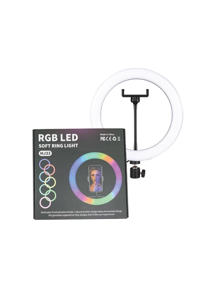 MJ-33 13″ RGB Soft LED Ring Light with Phone Holder & Tripod Mount