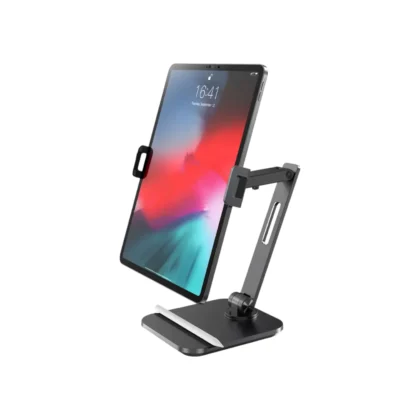 Powerology phone mount, tablet desk mount, smart clamp phone holder, motorized phone stand, tablet holder with weighted base, rotating phone stand, hands free tablet mount