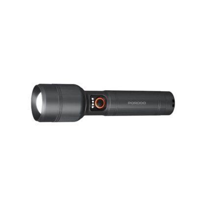 Porodo flashlight, rechargeable flashlight, Type-C flashlight, portable LED torch, camping flashlight, emergency flashlight, zoom flashlight, IPX5 flashlight