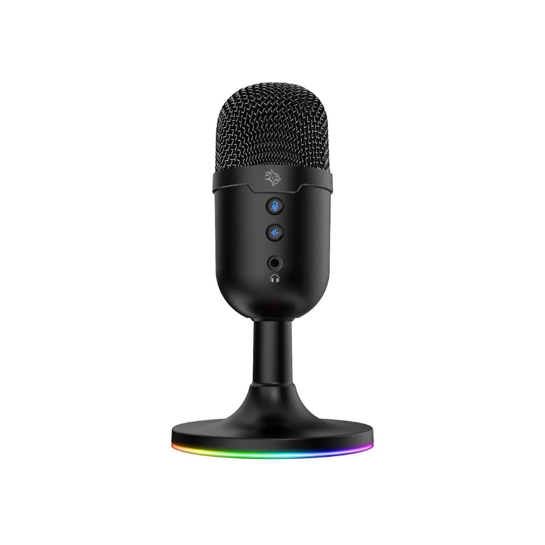 Upgrade your stream with the Porodo Gaming Omni-Directional USB Microphone. Featuring 360° sound pickup, RGB lighting, and push-activated noise cancellation, this Plug & Play mic is the perfect audio solution for gamers on Windows and Mac.