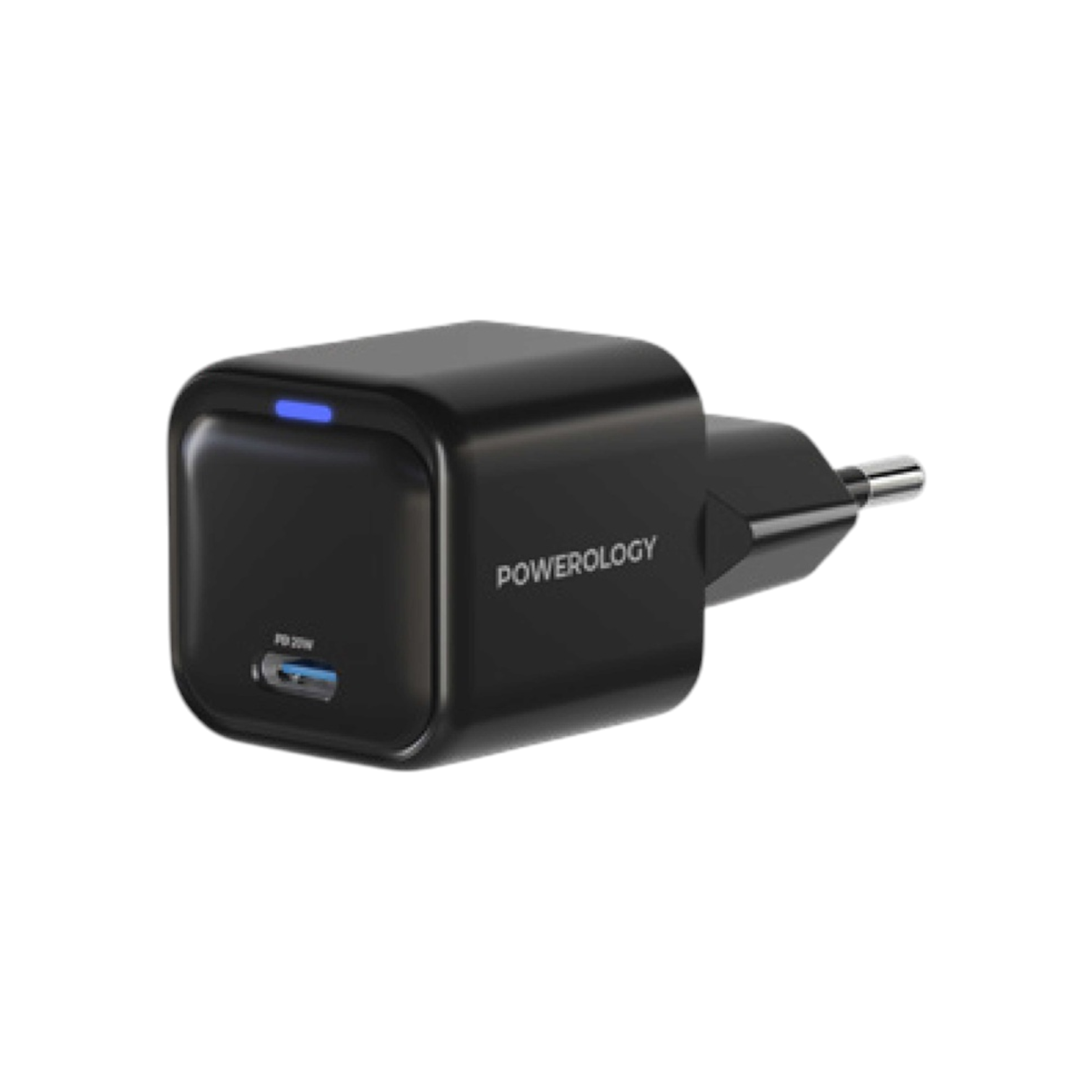 Powerology GaN charger, 20W PD charger, USB-C fast charger, EU plug charger, compact phone charger, Power Delivery charger, GaN USB-C charger