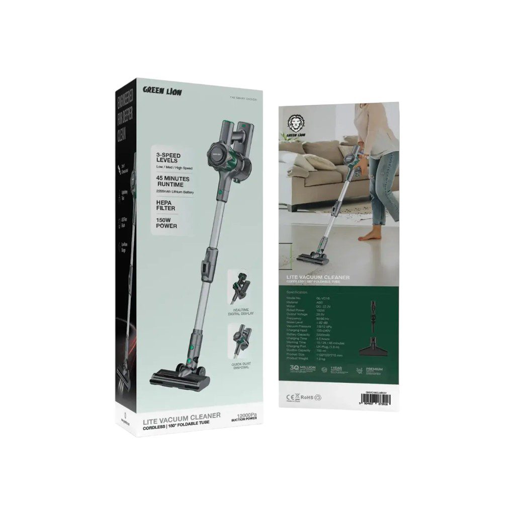Green Lion Lite Cordless Vacuum Cleaner with 180° Foldable Tube