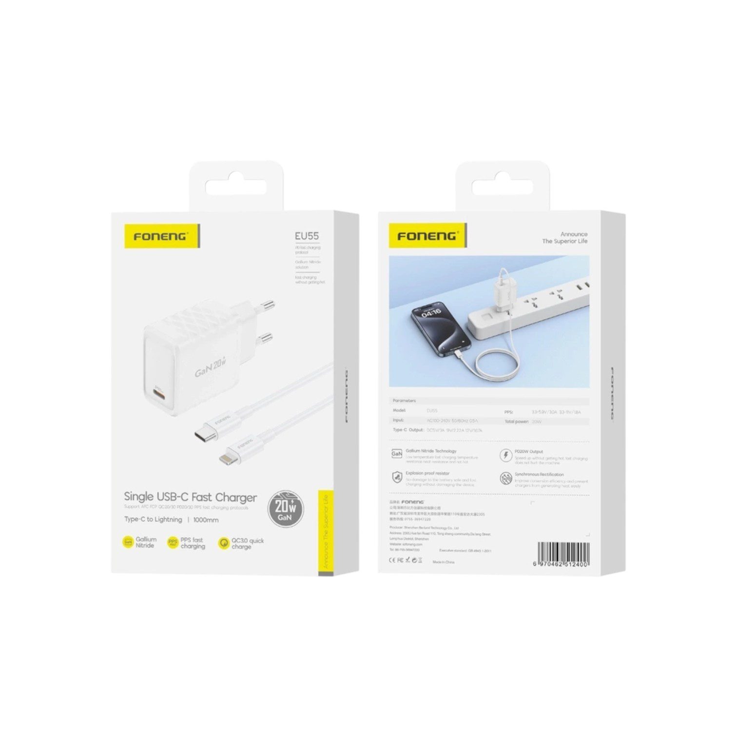 FONENG charger EU55 GaN (PD20W) + Type-C 2 Type-C