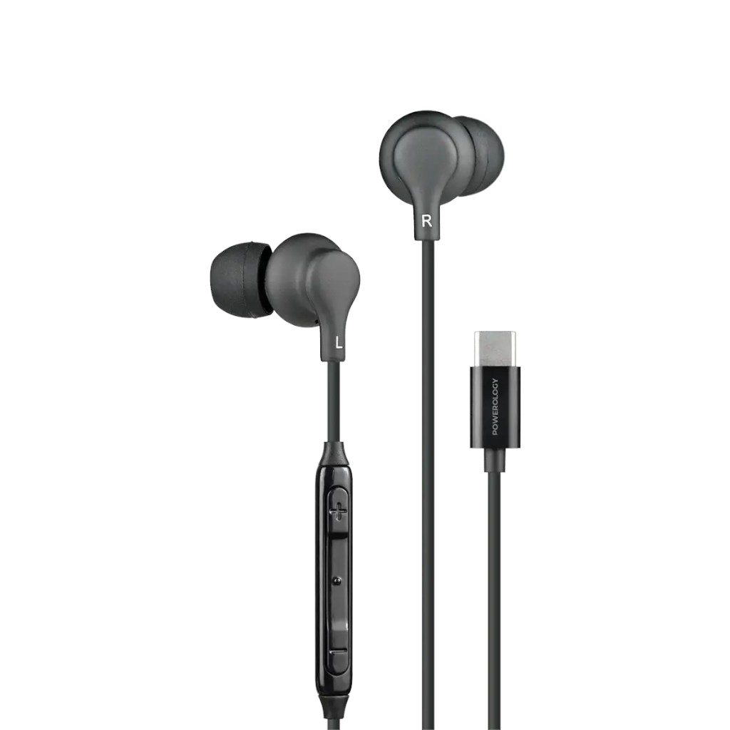 Powerology Type-C earphones, USB-C in-ear headphones, wired Type-C earphones, HiFi in-ear earphones, 10mm driver earphones, Powerology stereo earphones