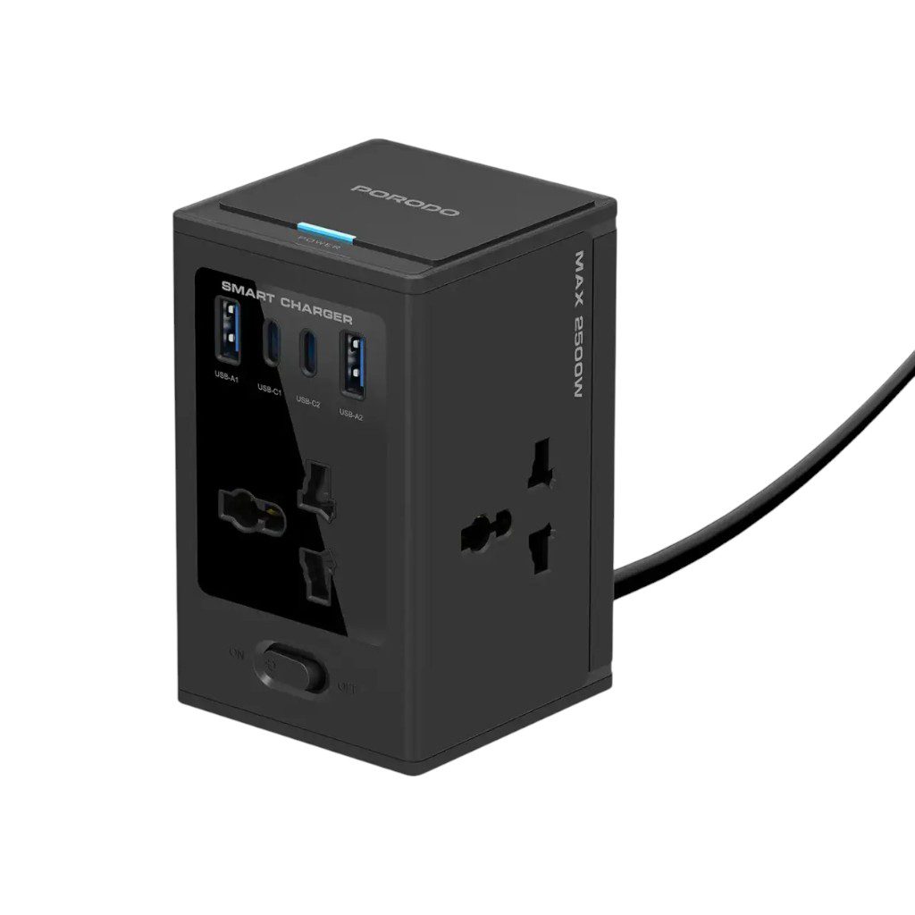 Porodo Universal GaN Multi-Port Cube Adapter with 4 AC Sockets