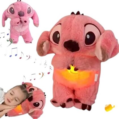 The Musical Breathing Stitch Doll in the dark blue seated style featuring rhythmic breathing and glowing lights.