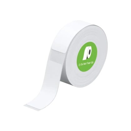 A roll of Green Lion Label Maker Tape Thermal Printer labels with water-resistant coating and self-adhesive backing.