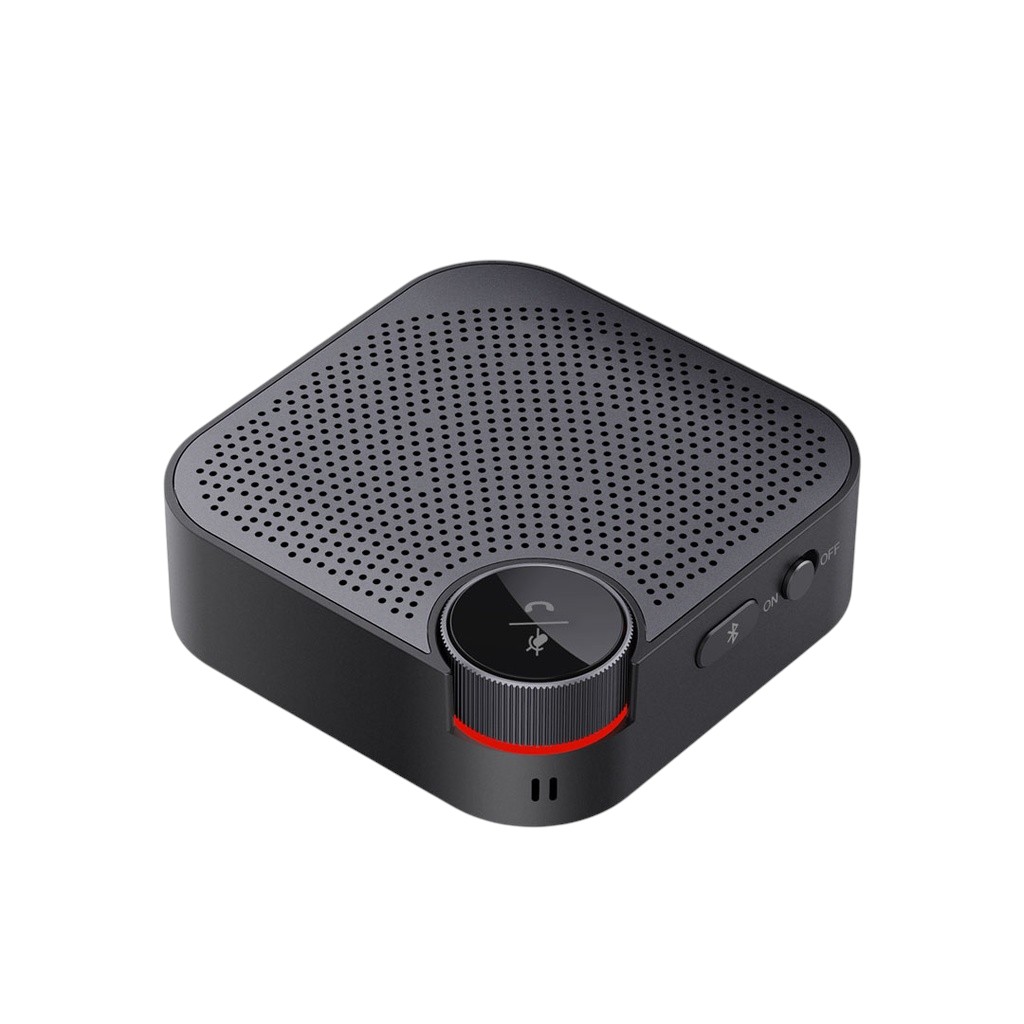 The Porodo Bluetooth Conference Speaker featuring its compact portable design and omni-directional microphone.