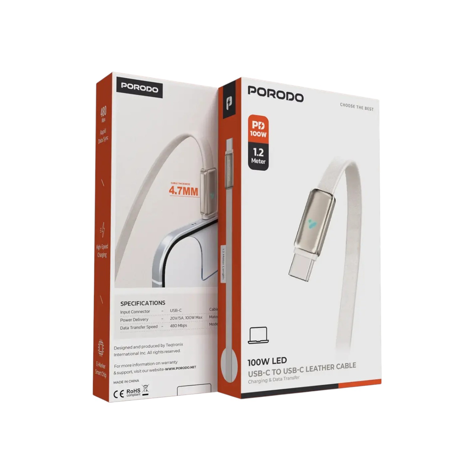 Porodo 100W LED USB-C To USB-C Leather Charging & Data Transfer Cable (2)