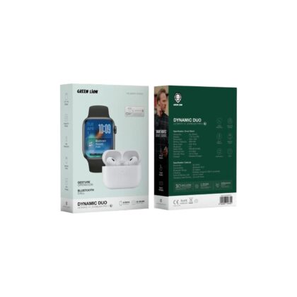 The Green Lion Dynamic Duo Earbuds & Smartwatch delivers a perfect combination of advanced technology through its Ultimate 41mm Smart Watch and Earbuds Pro 2.