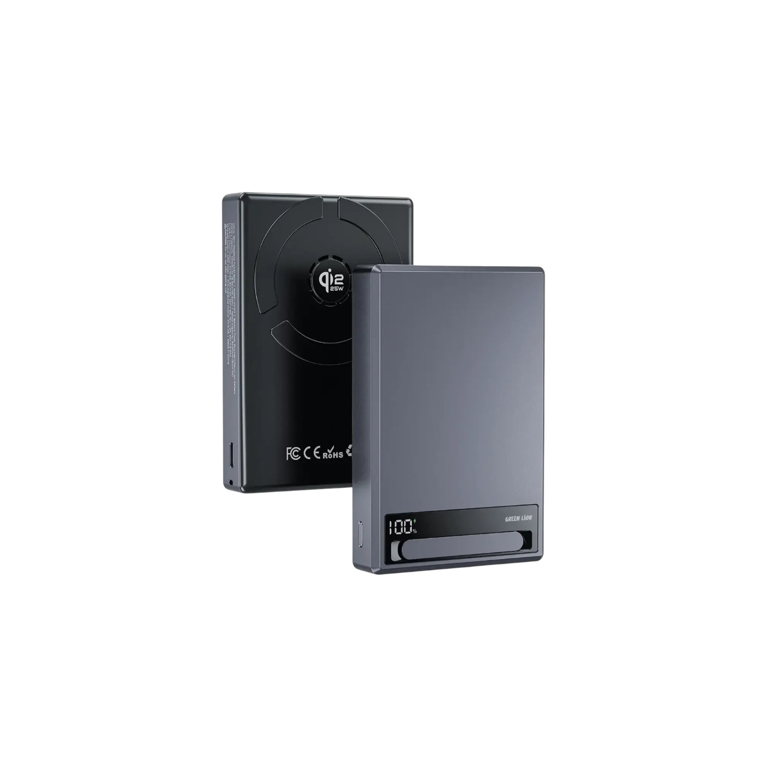 Green Lion Everest 10000mAh Power Bank Gray front view with LED display