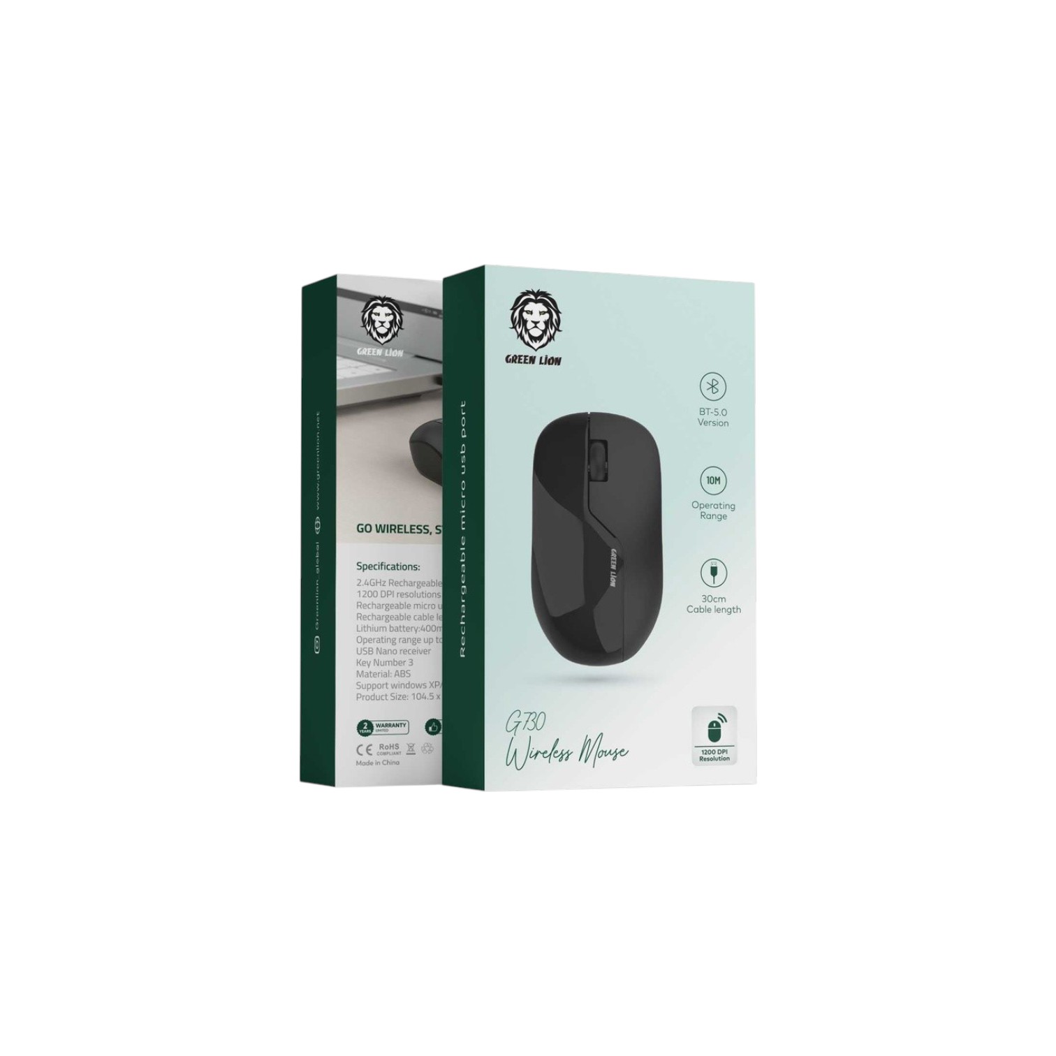 Green Lion G730 Wireless Mouse (2) Green Lion G730 rechargeable Bluetooth mouse used on an office desk setup