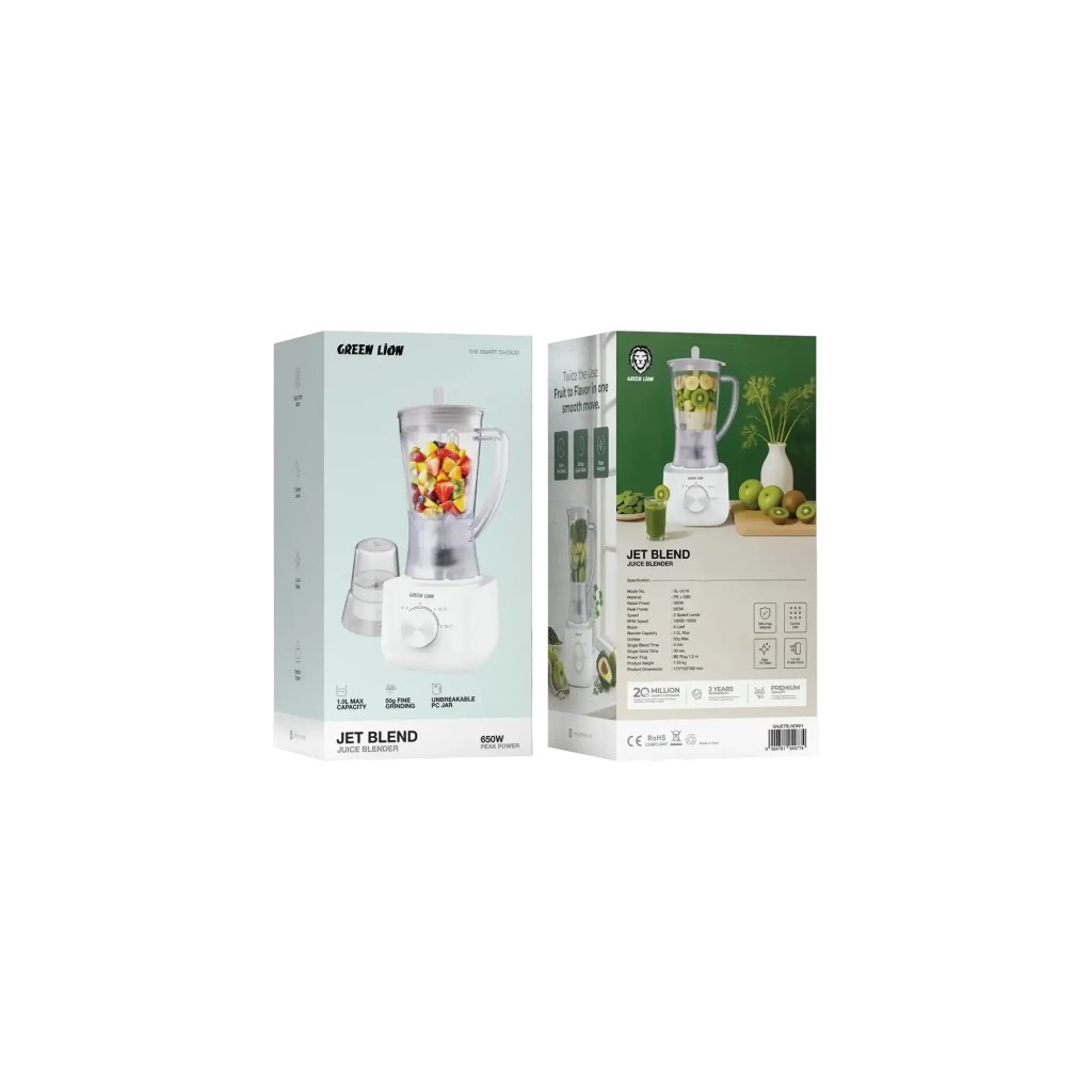 Green Lion Jet Blend Juice Blender 650W - White Green Lion Jet Blend juice blender used for making smoothies in a kitchen