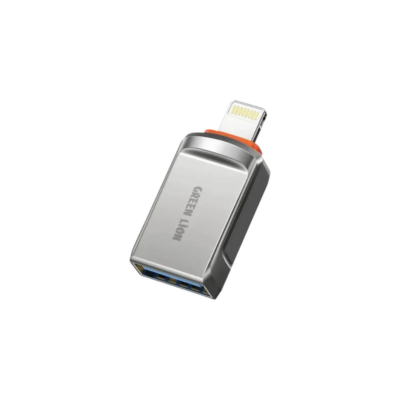 Green Lion USB 2.0 Adapter Lightning front view with zinc alloy shell