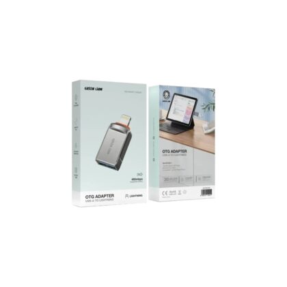 Green Lion USB 2.0 Lightning adapter connected to laptop and smartphone