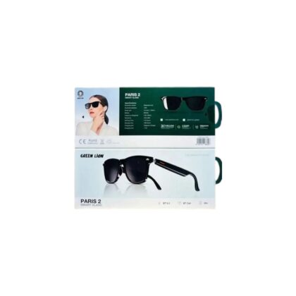 Green Lion Paris 2 smart glasses showing magnetic charging port on temple