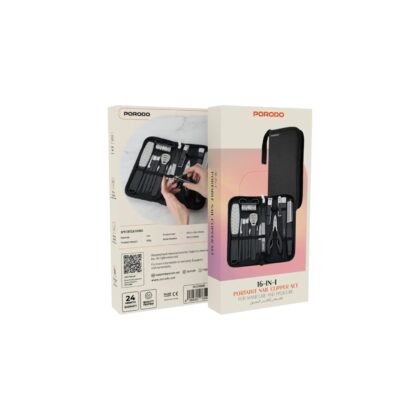 Porodo 16-in-1 Portable Nail Clipper Set in travel case layout