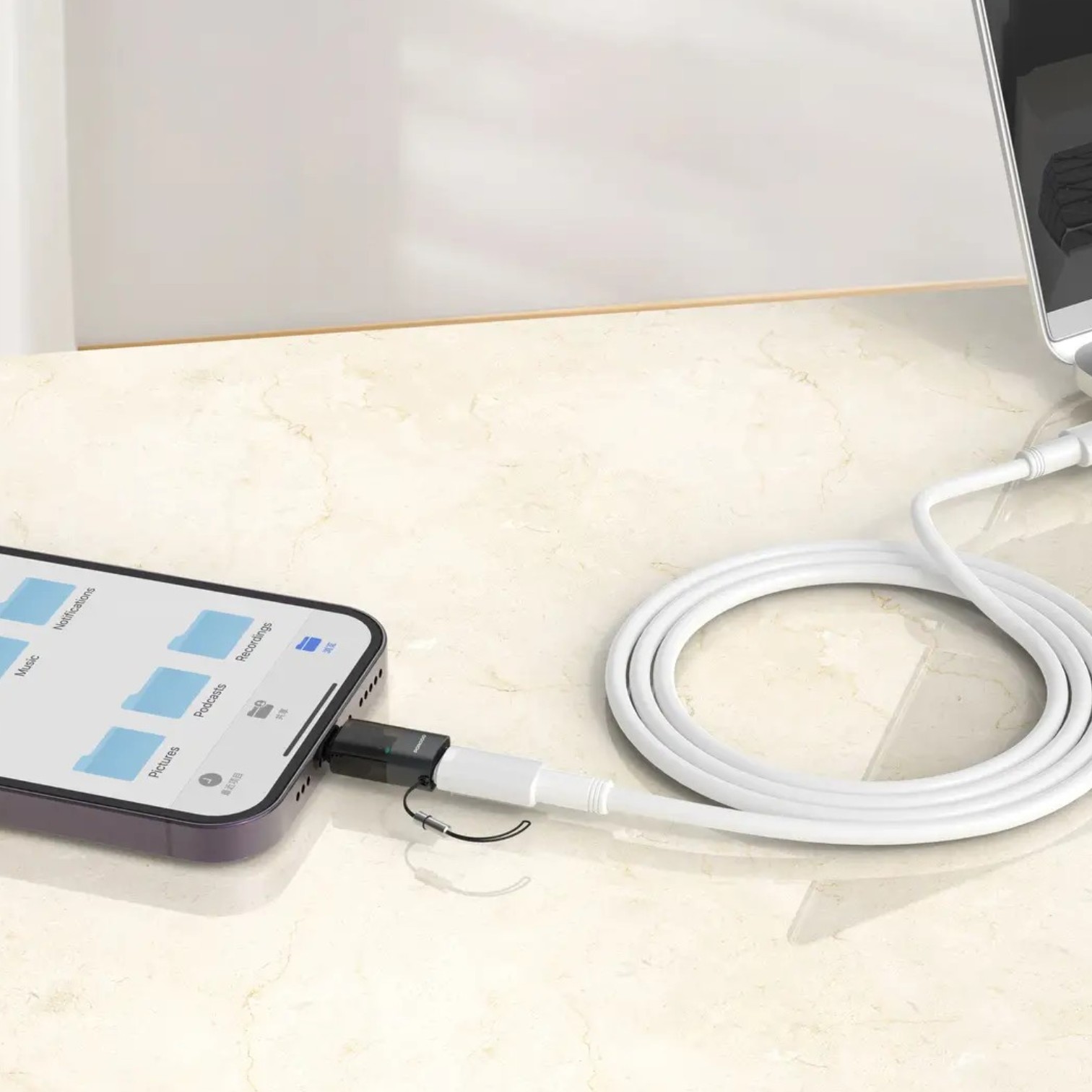 Porodo MiniLink Transparent OTG Adapter USB-C to Lightning - Grey (2)
