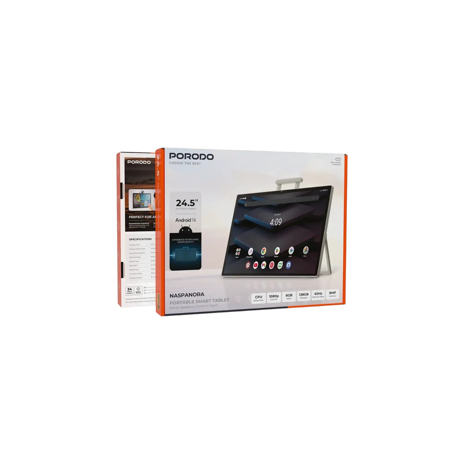 Porodo Naspanora Portable Smart Tablet with Stereo Speakers & 10-Point Touch - White (1)
