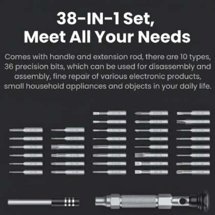 UGREEN CM372 precision screwdriver kit showing 36 S2 alloy steel bits layout