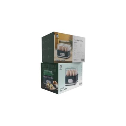 Green Lion Smart Egg Cooker used on a kitchen countertop to prepare boiled eggs