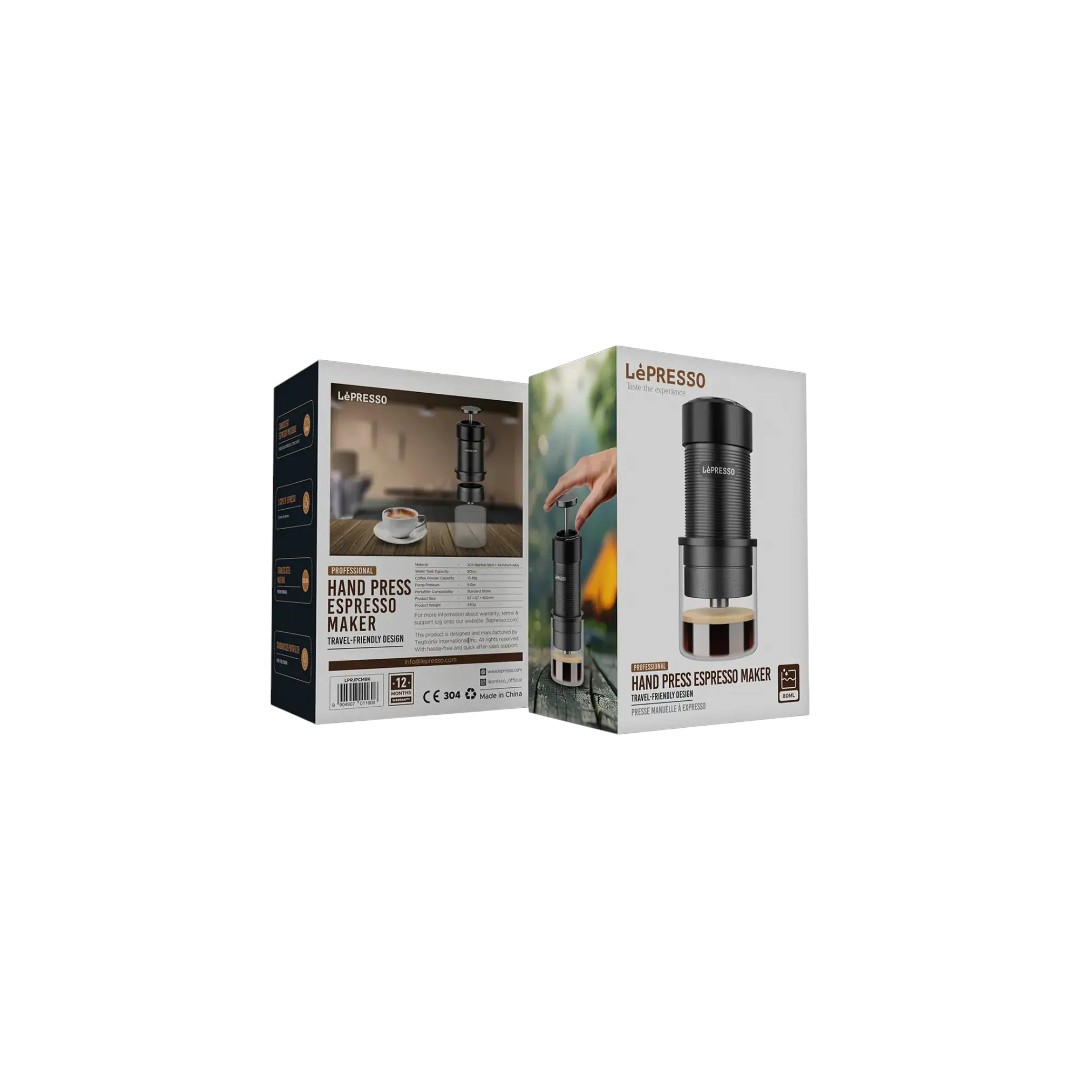 Lepresso Hand Press Espresso Maker - Black (2) Lepresso Hand Press Portable Espresso Maker in stainless steel finish