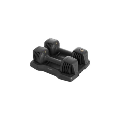 Porodo 12.5 lb smart dumbbell used during an at-home upper body toning workout
