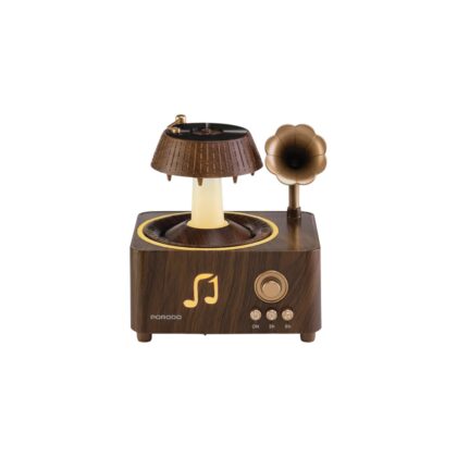 Porodo vintage aroma diffuser showing active raindrop simulation and ambient lighting